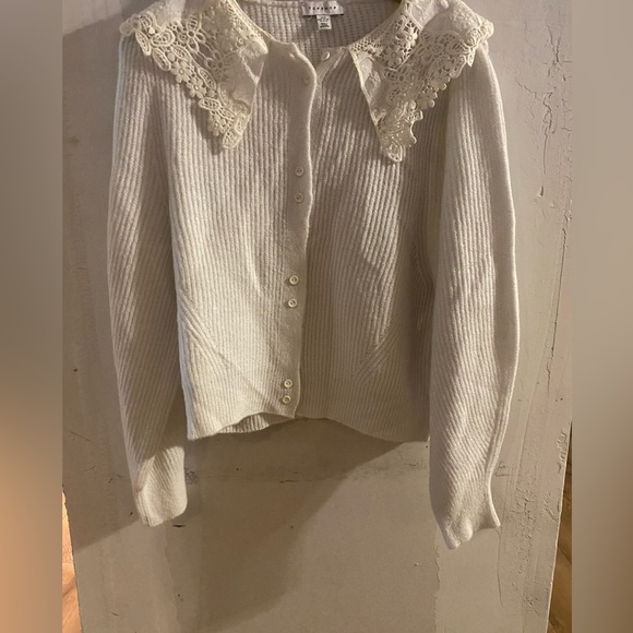 Topshop Sweaters - Topshop Cream Lace Collar Cardigan